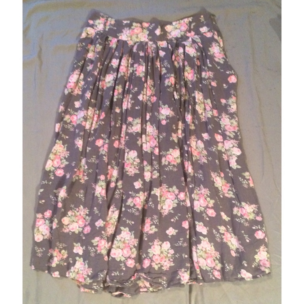 Gray Floral Midi Forever 21 Skirt